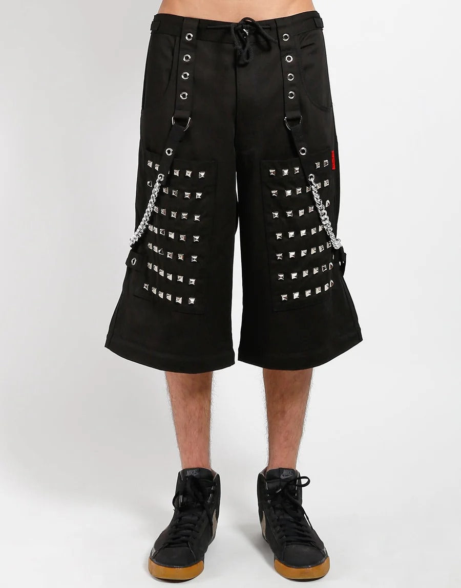 Share Monster Stud Cyber Goth Pants Unisex Wide-Leg Zip-Off Chains Black Heavy Cotton