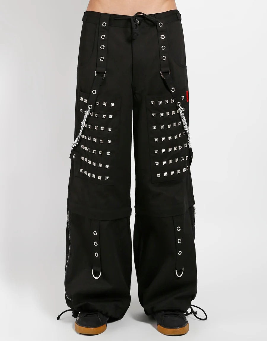 Share Monster Stud Cyber Goth Pants Unisex Wide-Leg Zip-Off Chains Black Heavy Cotton