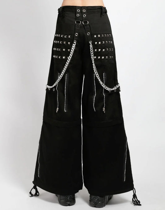Share Monster Stud Cyber Goth Pants Unisex Wide-Leg Zip-Off Chains Black Heavy Cotton