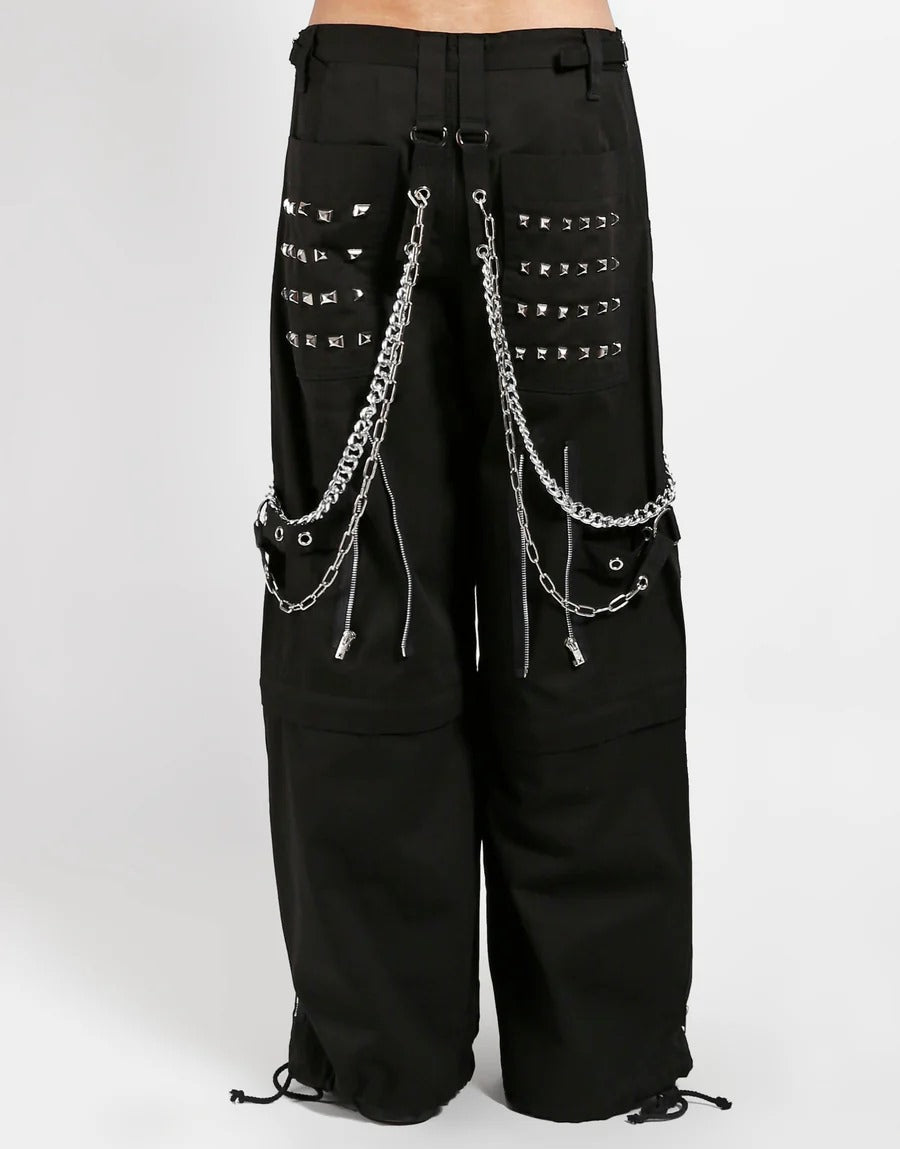 Share Monster Stud Cyber Goth Pants Unisex Wide-Leg Zip-Off Chains Black Heavy Cotton