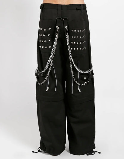 Share Monster Stud Cyber Goth Pants Unisex Wide-Leg Zip-Off Chains Black Heavy Cotton
