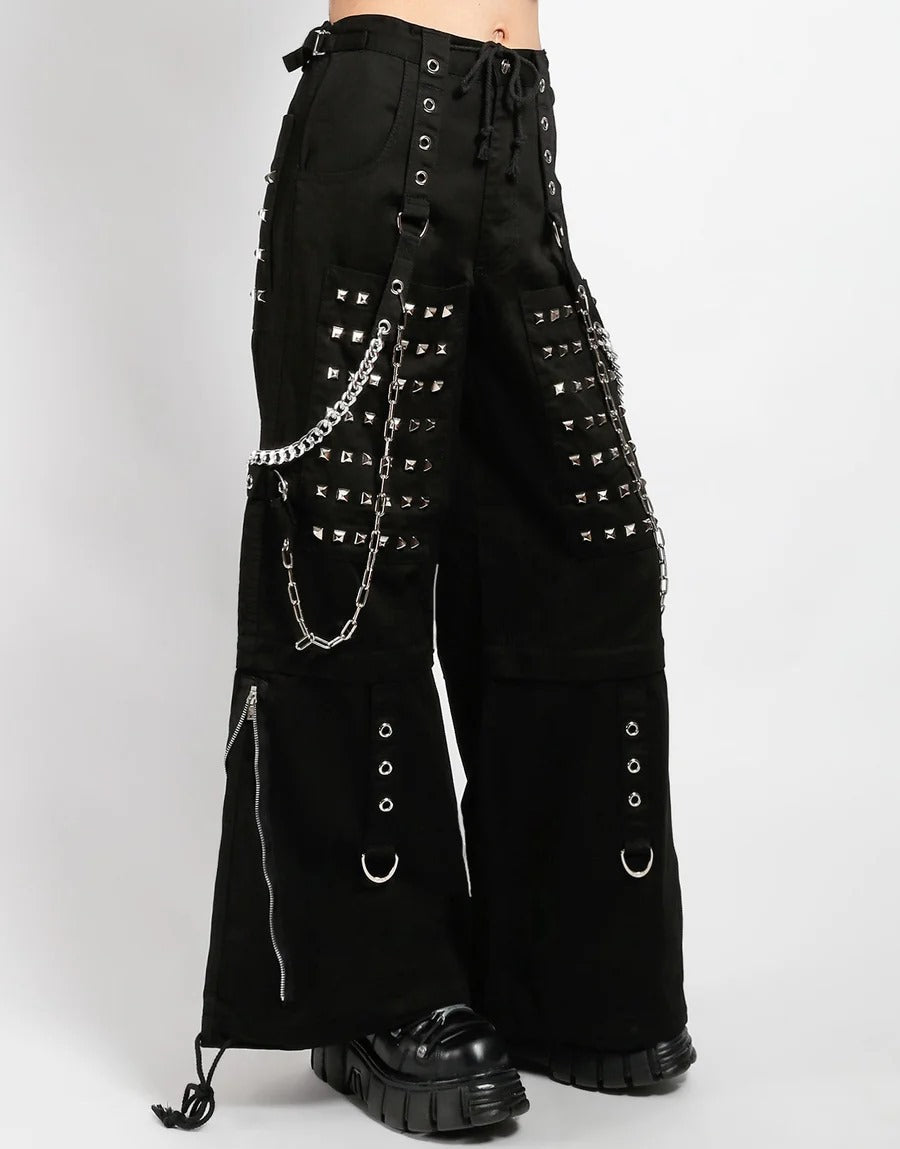 Share Monster Stud Cyber Goth Pants Unisex Wide-Leg Zip-Off Chains Black Heavy Cotton