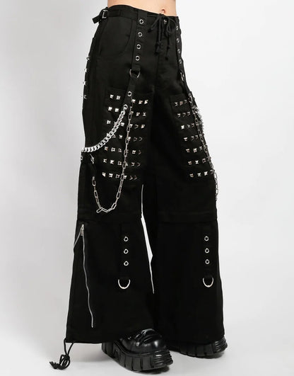 Share Monster Stud Cyber Goth Pants Unisex Wide-Leg Zip-Off Chains Black Heavy Cotton