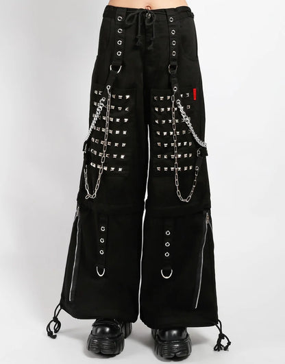 Share Monster Stud Cyber Goth Pants Unisex Wide-Leg Zip-Off Chains Black Heavy Cotton