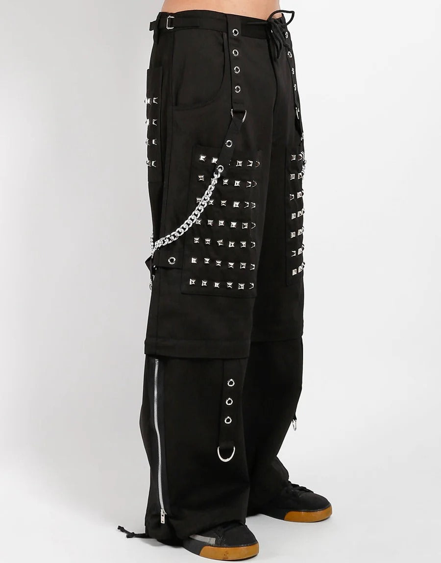 Share Monster Stud Cyber Goth Pants Unisex Wide-Leg Zip-Off Chains Black Heavy Cotton