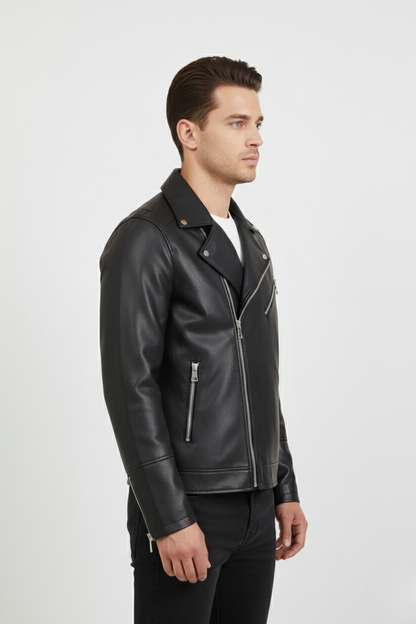 Men’s black Leather Biker Jacket | Classic Slim Fit Motorcycle Style | Fashionable Outerwear