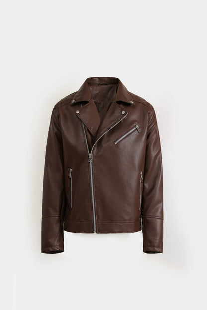 Men’s brown Leather Biker Jacket | Classic Slim Fit Motorcycle Style | Fashionable Outerwear