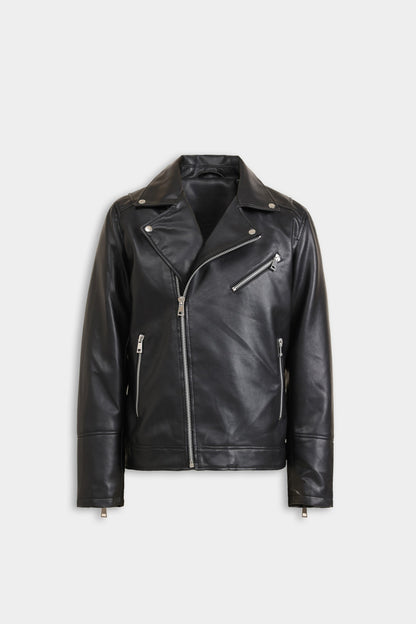 Men’s black Leather Biker Jacket | Classic Slim Fit Motorcycle Style | Fashionable Outerwear